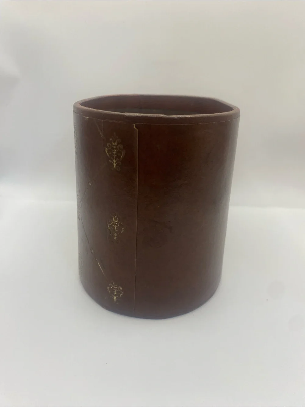 Vintage MCM Brown Fleur De Lis Mail Holder Desk Organizer Letter Box 4.5”x7”